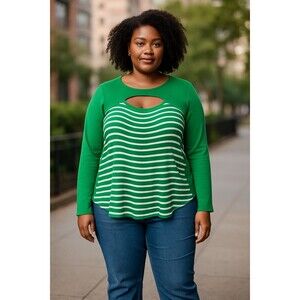 Ashley Stewart Emerald Green Striped Blouse Plus Size 18/20 2X